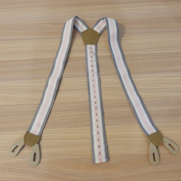 Suspender Boy Pink Gray Button Leather Y Back Classic‎ Formal Stretch Elastic - Picture 1 of 8